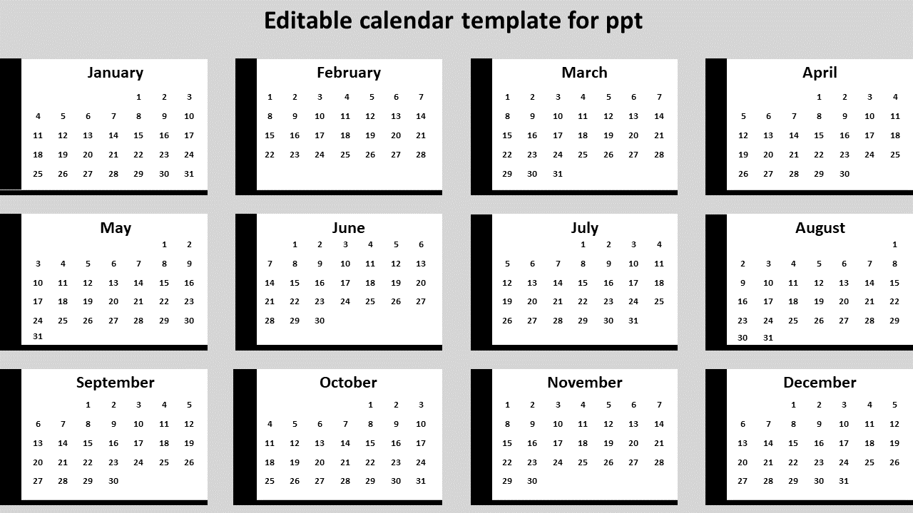 Editable Calendar Template For PPT Template